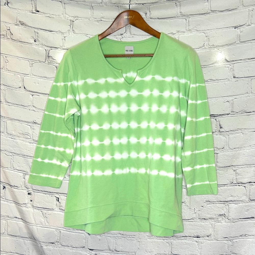 Nic+Zoe Green & White Tie Dye Lightweight Sweatshirt Top Size Small